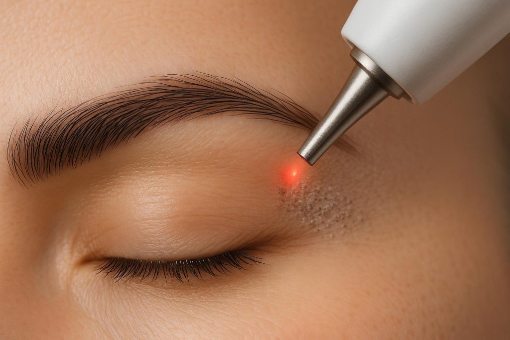 Laser device targeting cosmetic eyebrow tattoo for effective removal and enhanced skin appearance