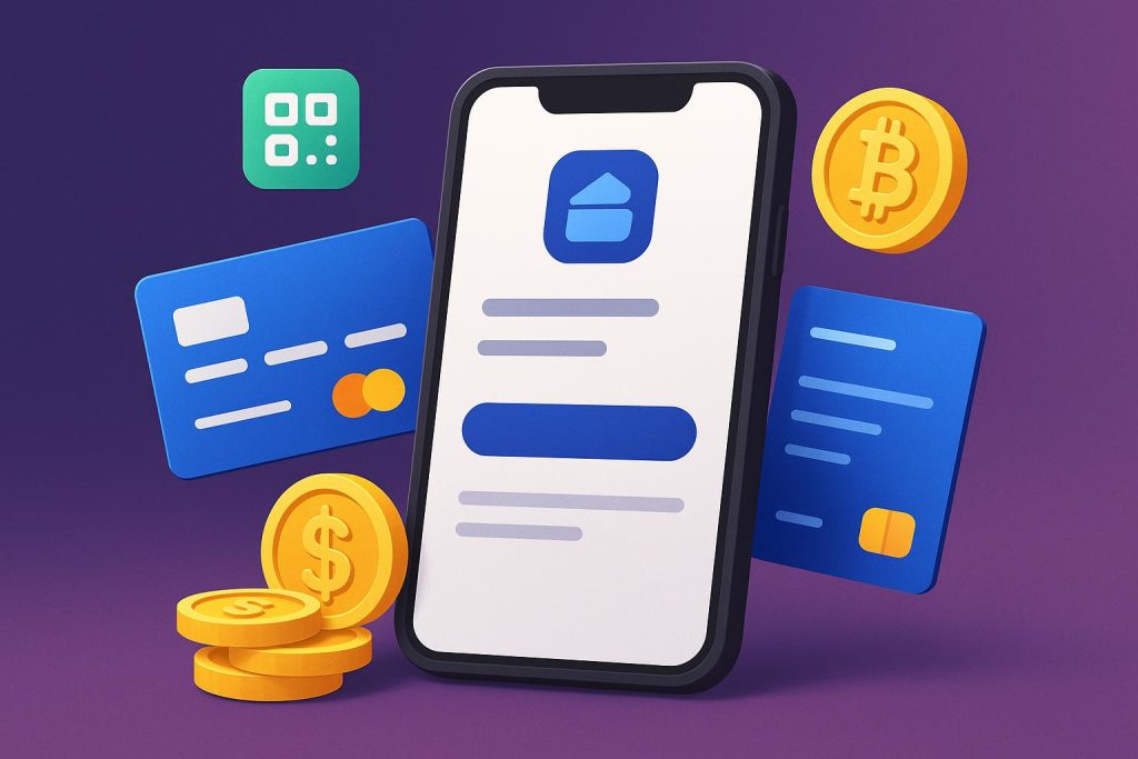 Smarter Money Management with One App for Banking, Payments, and Crypto Mobile app interface showing banking, payment, and cryptocurrency management features