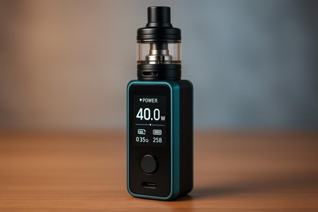 Smart Displays In Vapes: Do You Really Need A Screen On Your Device? Modern vape device with digital smart display screen showing settings and battery level