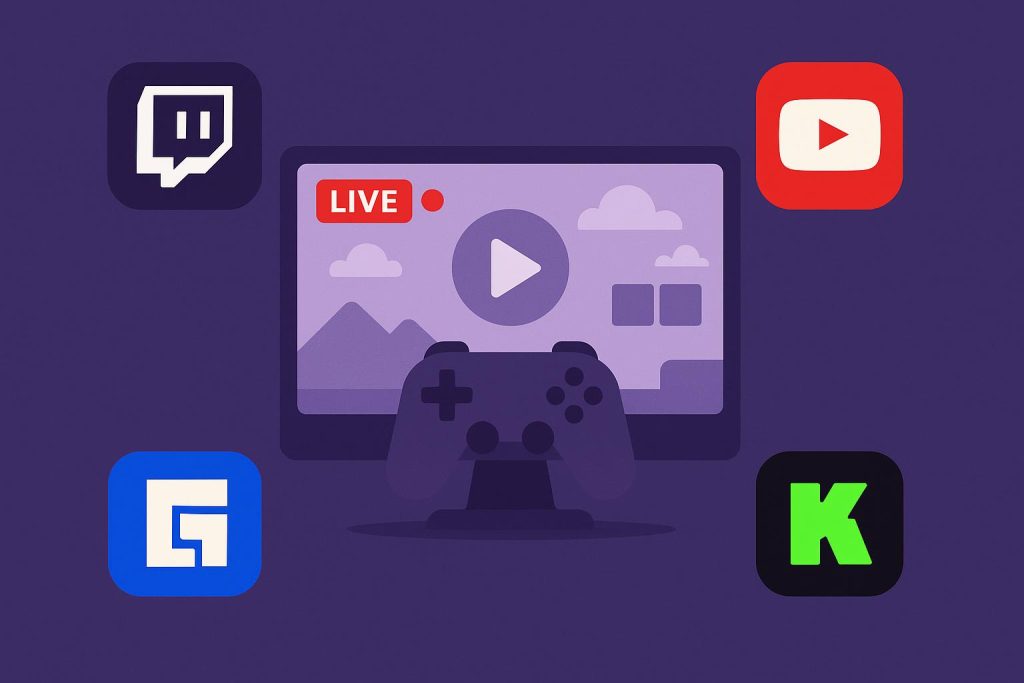 Five Popular Game Streaming Platforms to Know Logos of top game streaming platforms including Twitch, YouTube Gaming, Facebook Gaming, and more