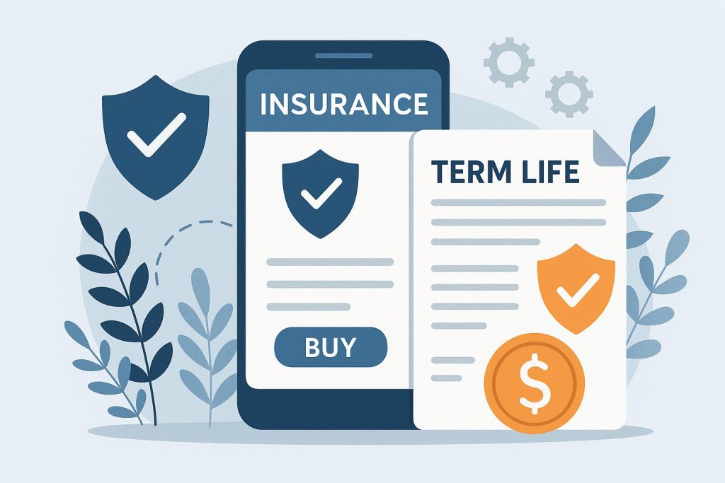 The Digital Shift: Buying Term Life Insurance Plans Online Made Effortless Online term life insurance purchase process illustrated with secure digital devices and policy documents