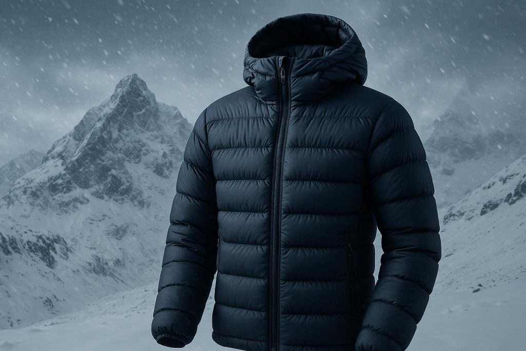 Men’s down insulated jacket designed for extreme mountain weather and harsh alpine conditions