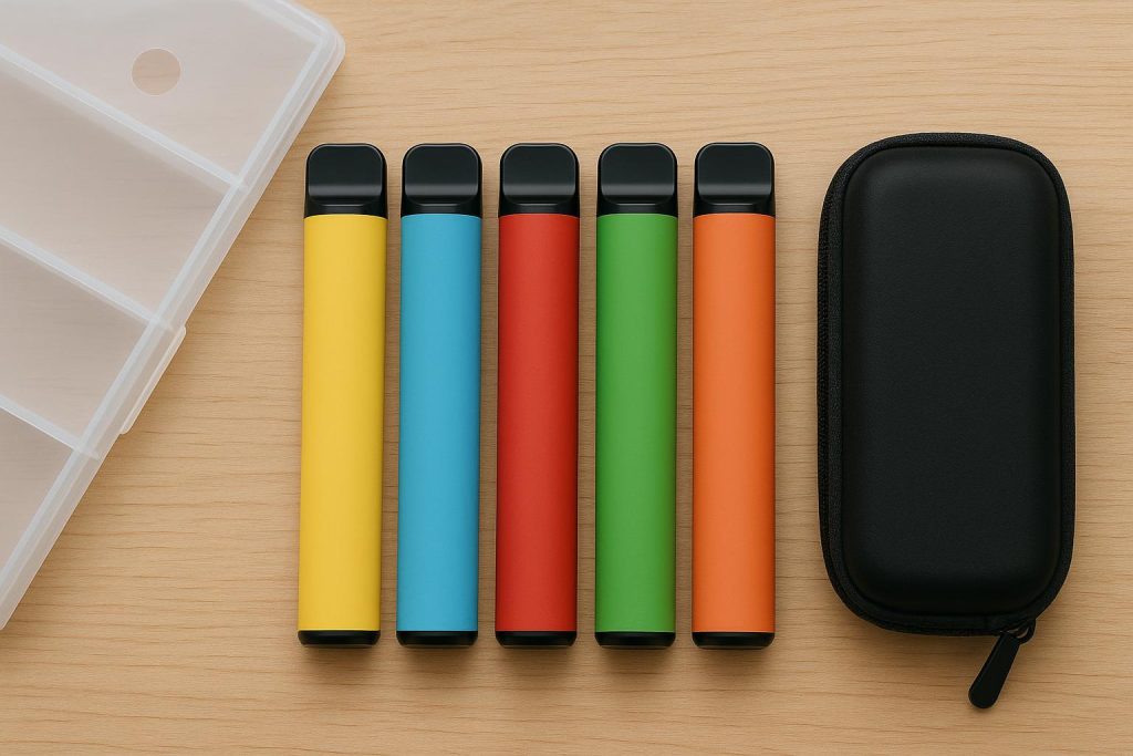 How to Store Disposable Vapes Properly Disposable vapes arranged neatly in a storage container to illustrate proper storage methods