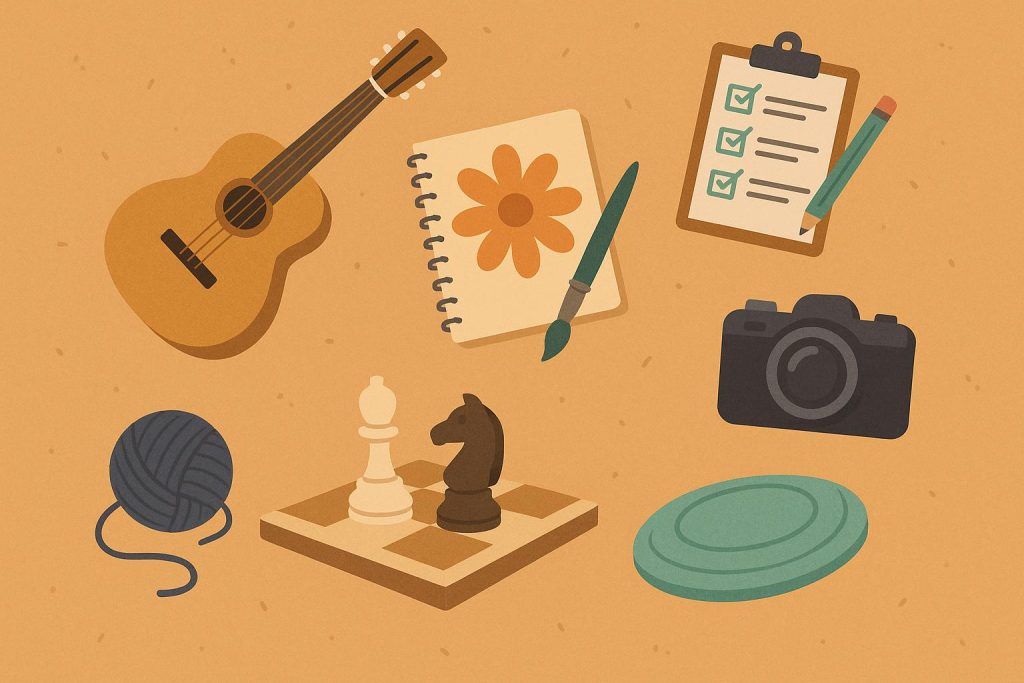 6 Signs You’ve Found New Hobbies You Truly Enjoy Colorful craft supplies, books, and musical instruments representing enjoyable new hobbies