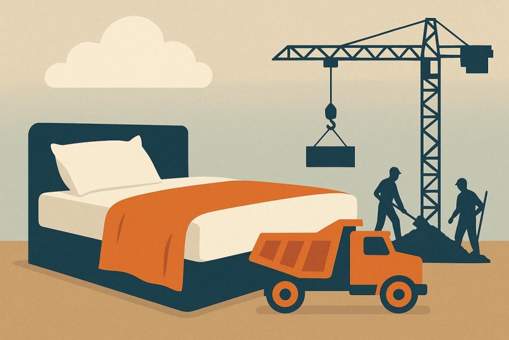 The Case for Treating Rest Like Infrastructure, Not Indulgence Modern workspace with cozy lounge area, symbolizing rest as essential foundation for productivity