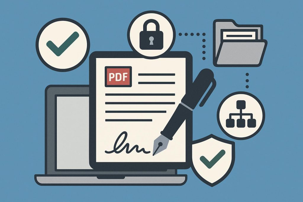 Digital PDF signing and sharing tools dashboard with audit trail features highlighted for security