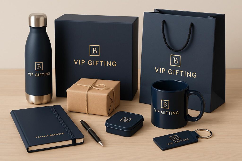 Bespoke VIP Gifting: Crafting Custom Merchandise with Totally Branded in Small Batches Luxury custom merchandise gift boxes branded with Totally Branded logo for VIP client gifting