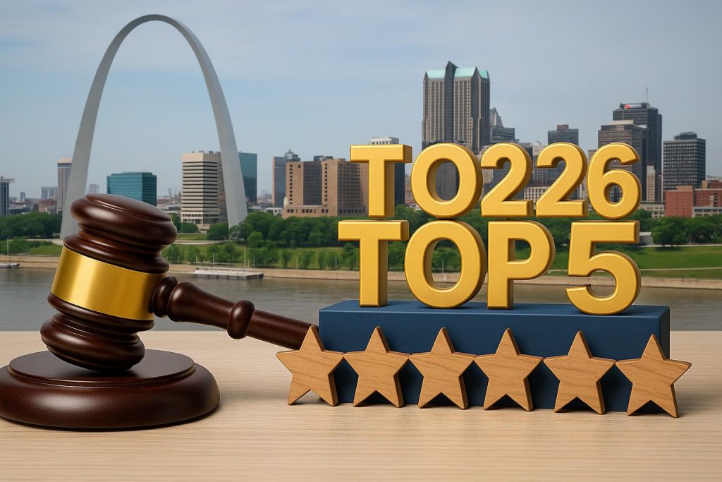 St. Louis skyline with law firm buildings representing top personal injury attorneys in Missouri