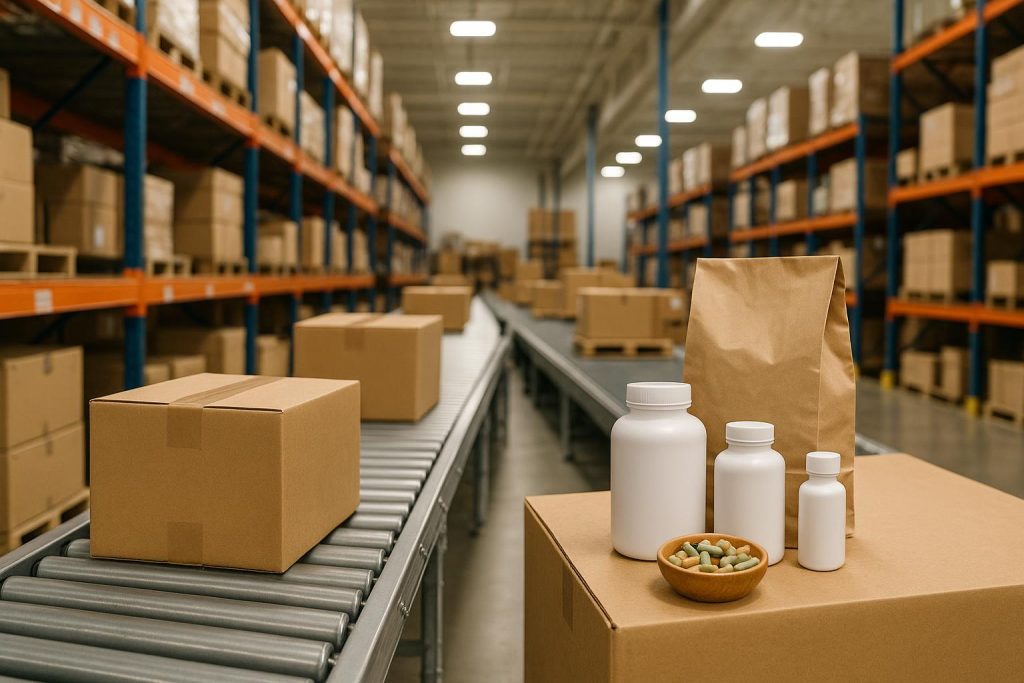 Best Practices for Choosing an Ecommerce Logistics and Distribution Center for Health and Wellness Products Modern warehouse with health and wellness product shelves illustrating ecommerce logistics best practices