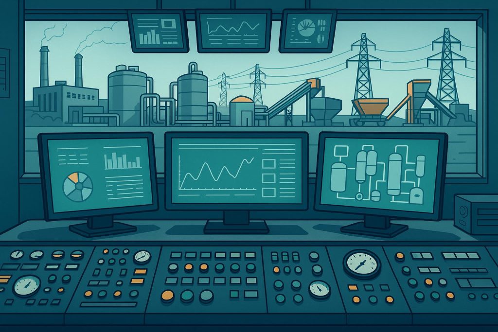 7 Key Benefits of SCADA Automation for Industrial Operations Industrial control panel with digital screens showcasing SCADA automation in manufacturing operations