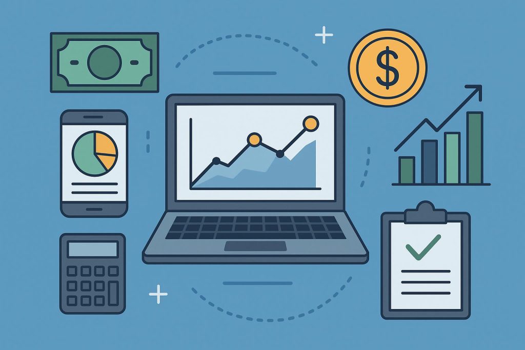 The Growing Role of Technology in Personal Financial Planning Digital tools and charts illustrating technology’s impact on personal financial planning