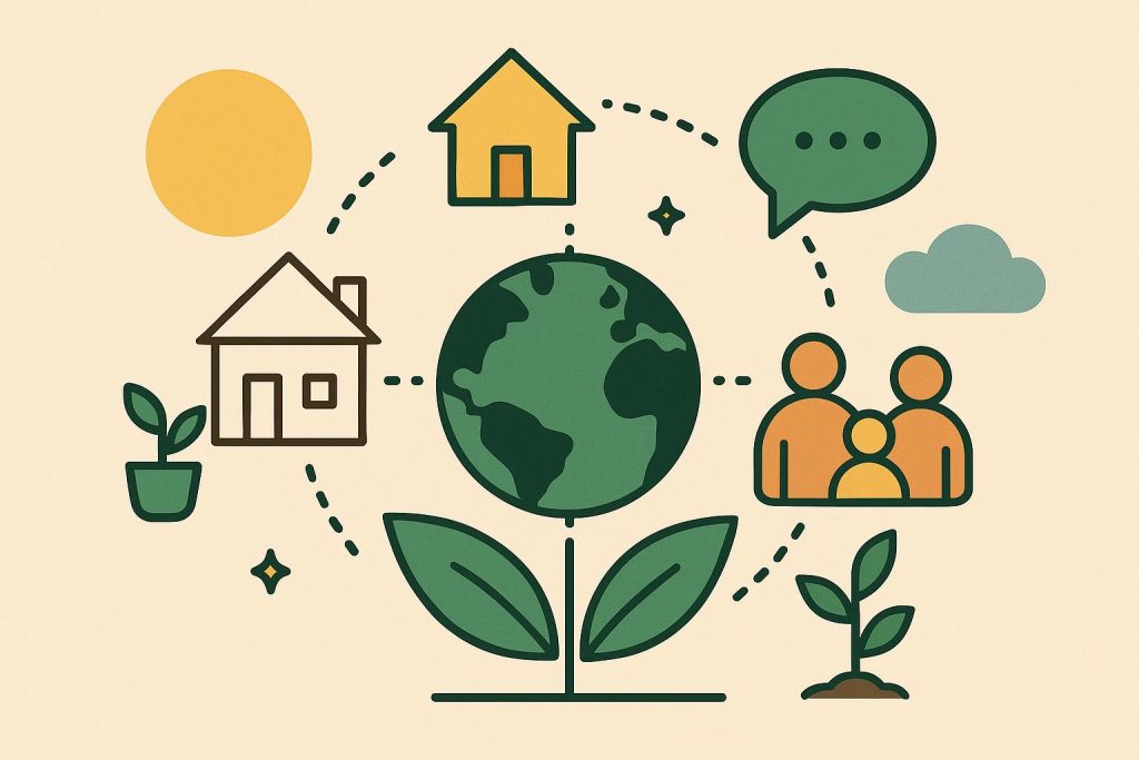 How to Build a Sustainable Family Support Network When You Have No Village Nearby Illustration of interconnected hands forming a supportive network around a family home