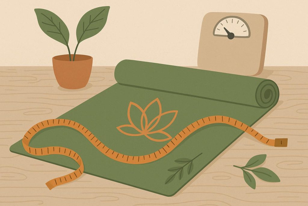 Building a Sustainable Weight-Management Routine With Yoga Yoga mat, fresh fruits, and water bottle arranged for a sustainable weight-management routine