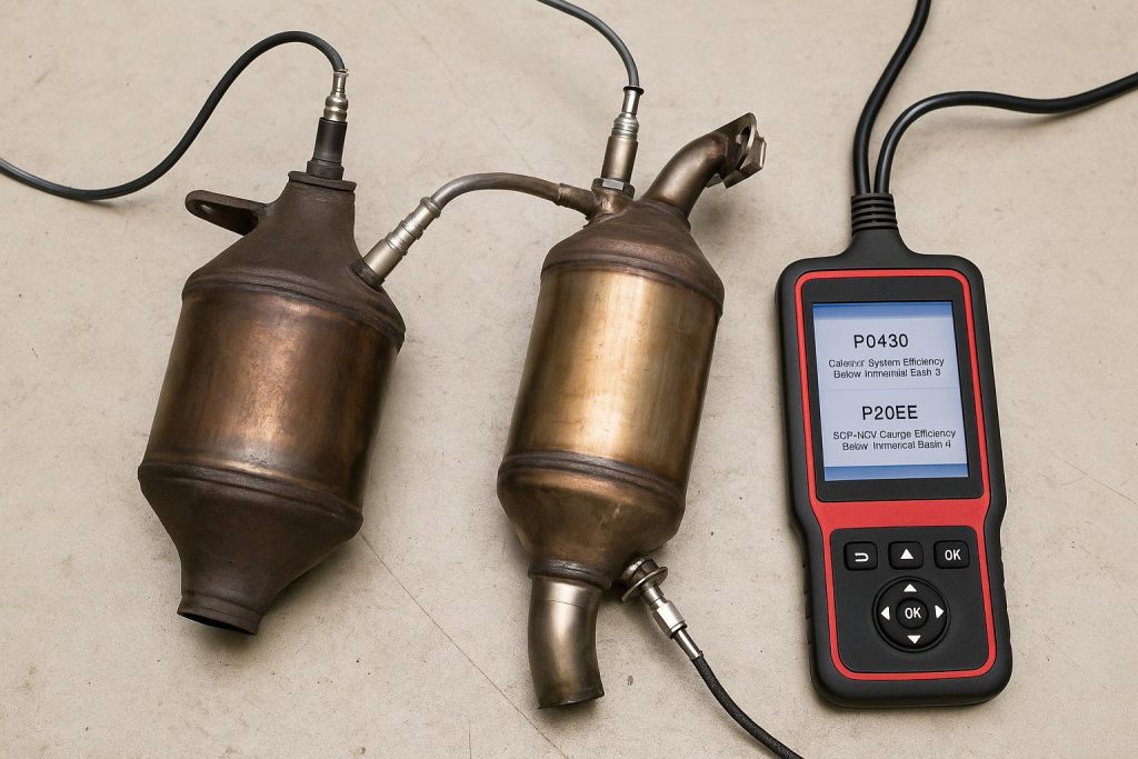 Catalytic converter and SCR system diagnostic tools for resolving P0430 and P20EE error codes