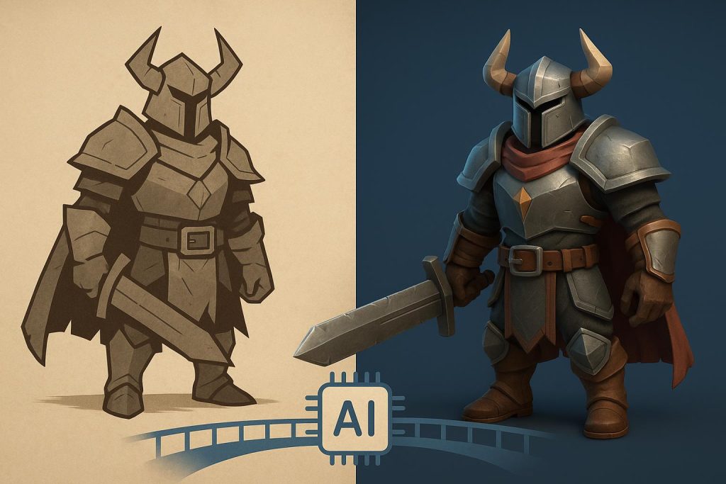 Modern AI Asset Pipelines: Bridging Concept Art and Game-Ready 3D Models AI-powered workflow transforming concept art into detailed 3D game-ready assets and models